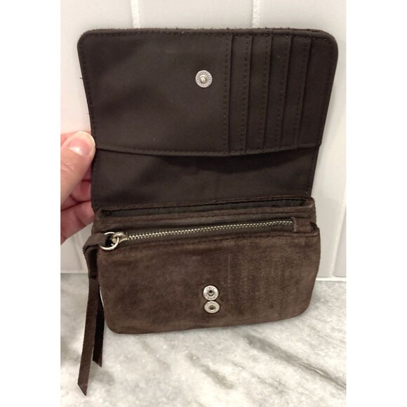 American Eagle Vtg Y2k Suede Wallet Dark Brown Lace Up Small Bifold Boho Hippie - Picture 7 of 16